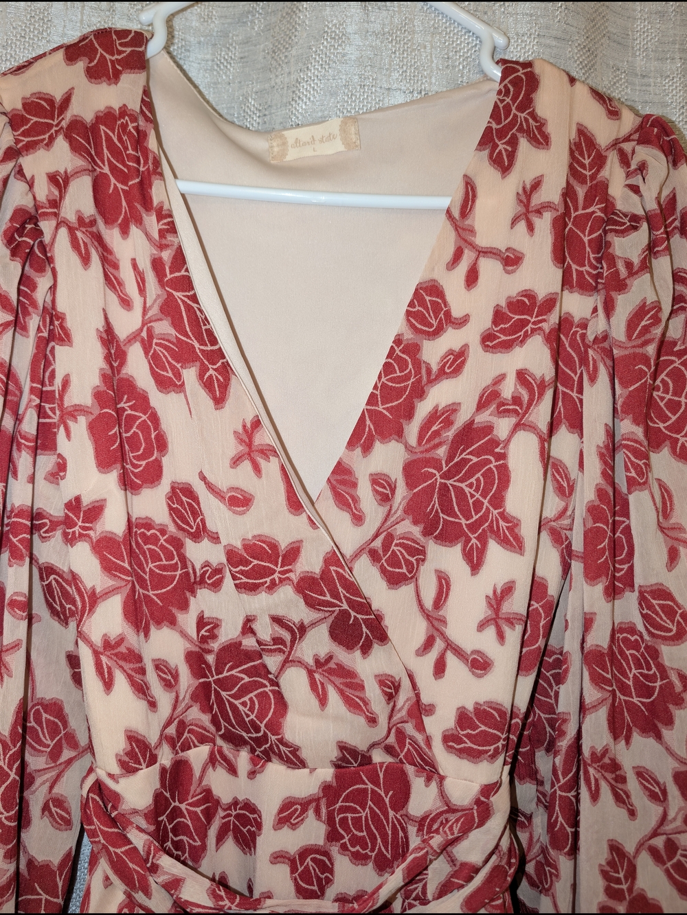 Altar'd State Cream Dress with Red Floral Print Long Sleeve Cocktail Wedding